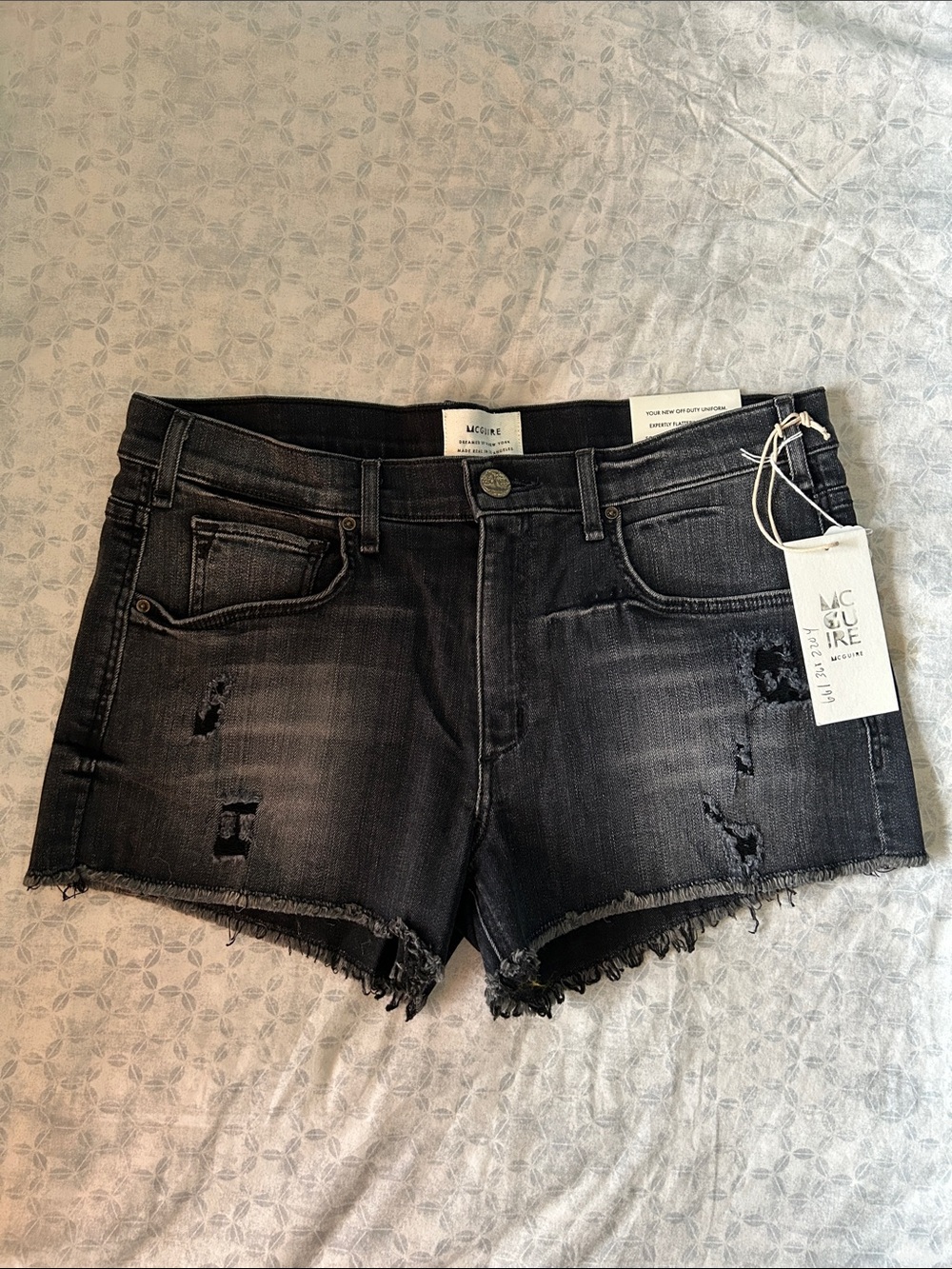 McGuire Denim Black Distressed Frayed Hem Jean Shorts